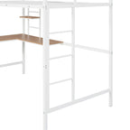 Lit mezzanine double en métal blanc/noir avec bureau et étagère, pour 1 personne
