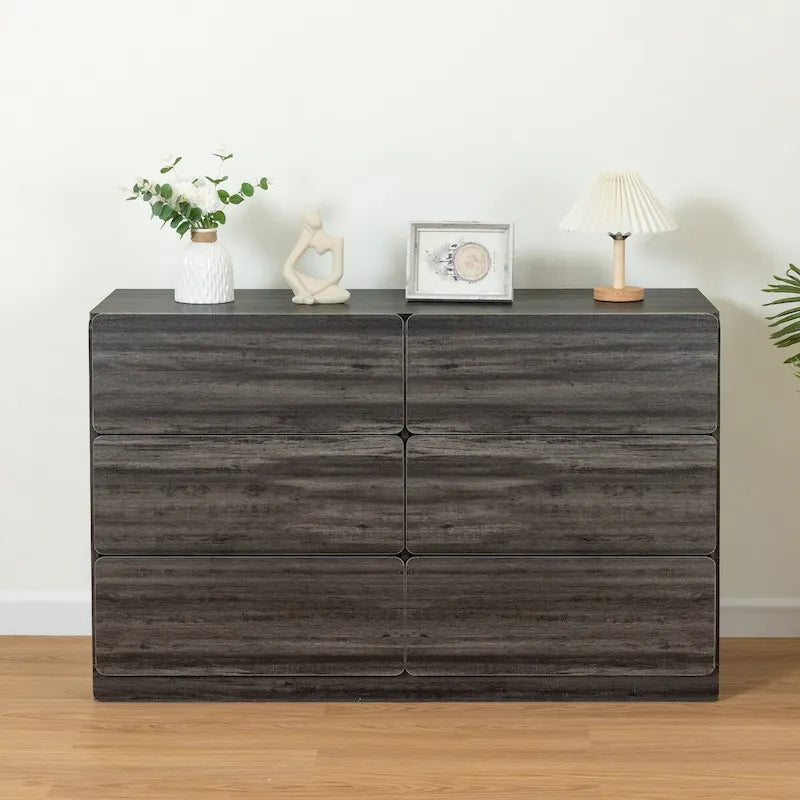 Buffet bahut gris 6 tiroirs, assemblage 1-2 personnes