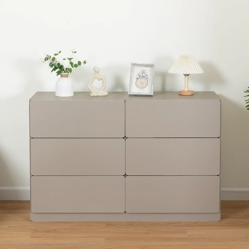 Buffet bahut gris 6 tiroirs, assemblage 1-2 personnes