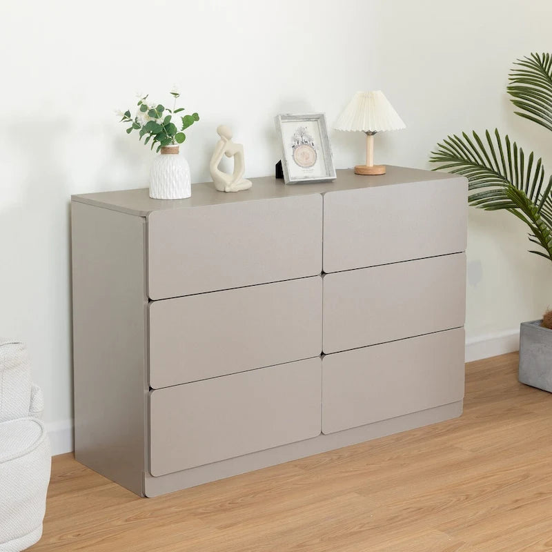 Buffet bahut gris 6 tiroirs, assemblage 1-2 personnes