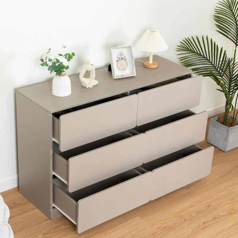 Buffet bahut gris 6 tiroirs, assemblage 1-2 personnes