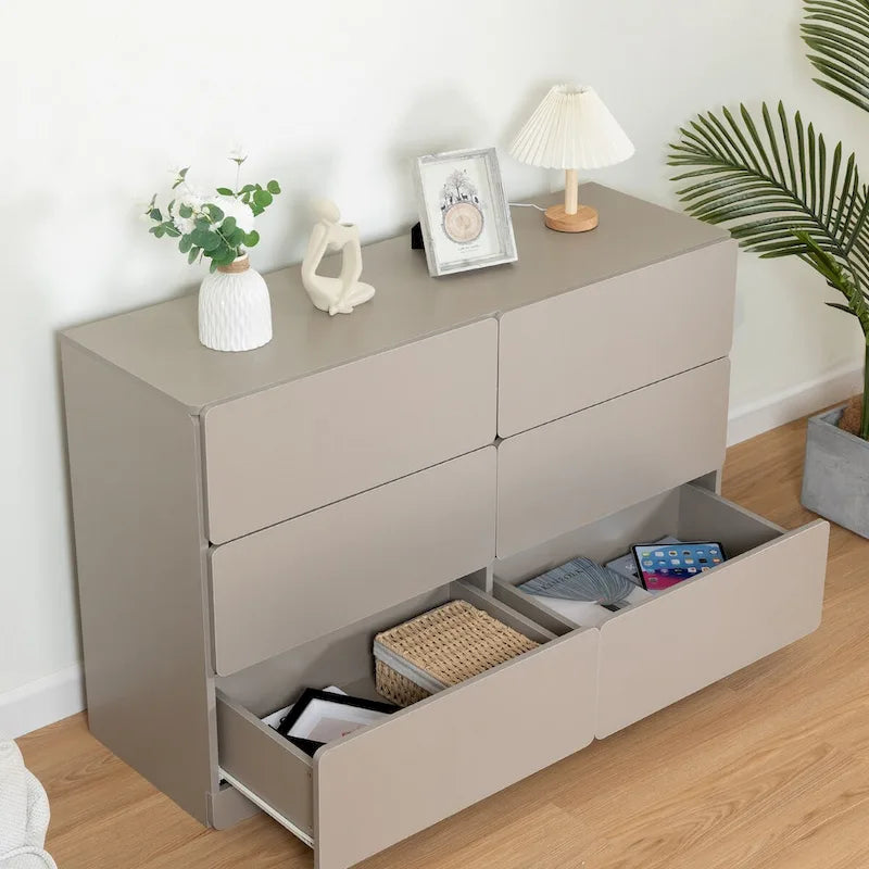 Buffet bahut gris 6 tiroirs, assemblage 1-2 personnes