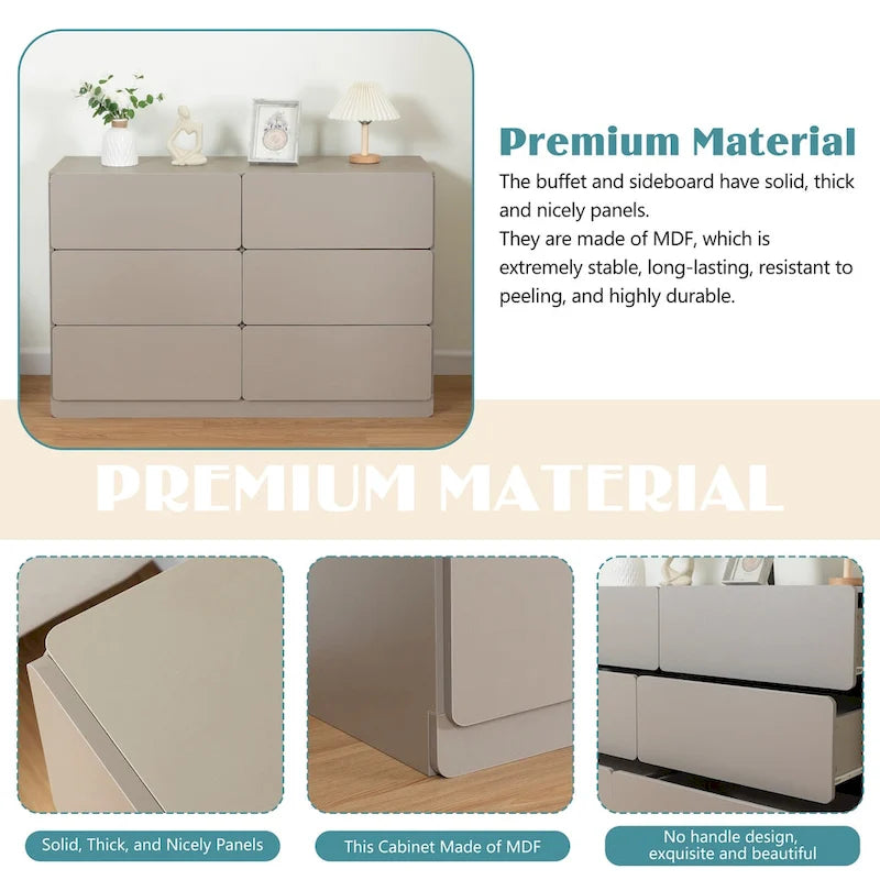 Buffet bahut gris 6 tiroirs, assemblage 1-2 personnes