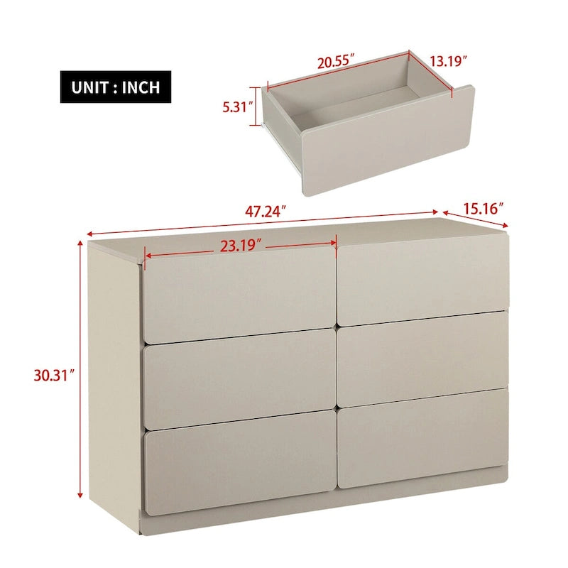 Buffet bahut gris 6 tiroirs, assemblage 1-2 personnes
