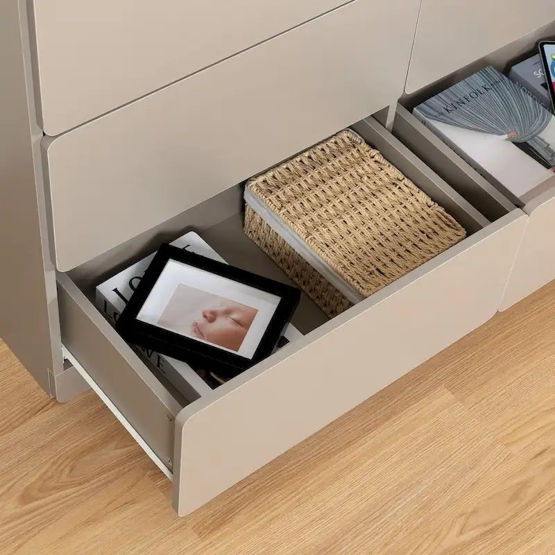 Buffet bahut gris 6 tiroirs, assemblage 1-2 personnes