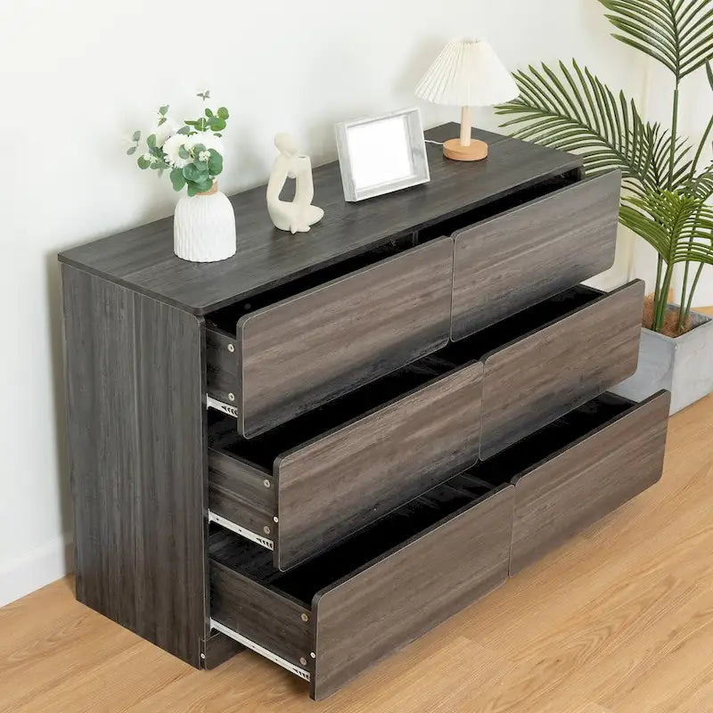 Buffet bahut gris 6 tiroirs, assemblage 1-2 personnes