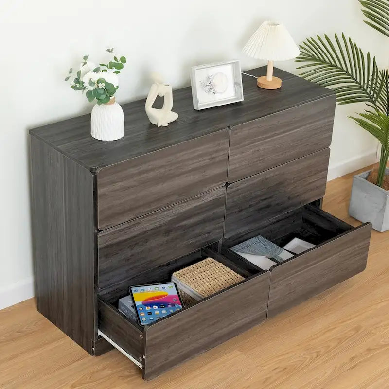 Buffet bahut gris 6 tiroirs, assemblage 1-2 personnes