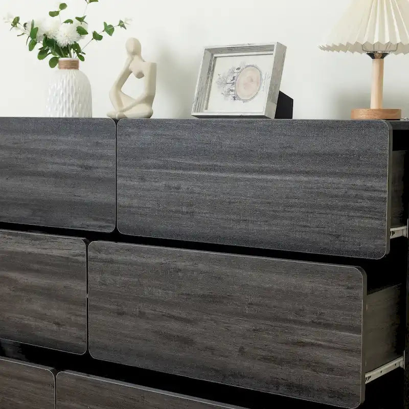 Buffet bahut gris 6 tiroirs, assemblage 1-2 personnes