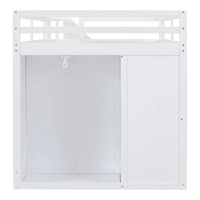 Lit mezzanine en bois gris/blanc avec armoire, tiroirs et escalier, pour 1 personne
