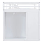 Lit mezzanine en bois gris/blanc avec armoire, tiroirs et escalier, pour 1 personne