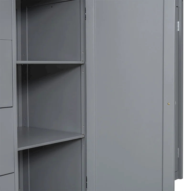 Lit mezzanine en bois gris/blanc avec armoire, tiroirs et escalier, pour 1 personne