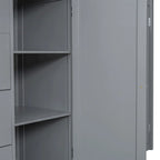 Lit mezzanine en bois gris/blanc avec armoire, tiroirs et escalier, pour 1 personne