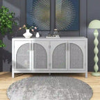 Bahut en rotin 4 portes gris/noir/blanc, montage par 1 personne
