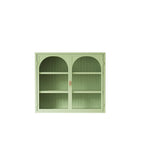 Armoire vitrée 2 portes verte/blanche/noire avec motif tressé, 3 niveaux de rangement