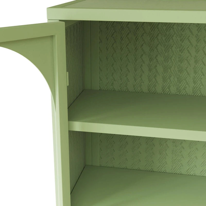 Armoire vitrée 2 portes verte/blanche/noire avec motif tressé, 3 niveaux de rangement