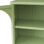 Armoire vitrée 2 portes verte/blanche/noire avec motif tressé, 3 niveaux de rangement