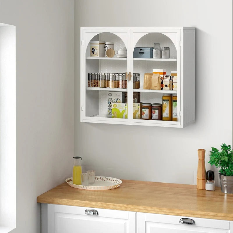 Armoire vitrée 2 portes verte/blanche/noire avec motif tressé, 3 niveaux de rangement