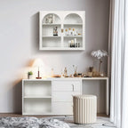 Armoire vitrée 2 portes verte/blanche/noire avec motif tressé, 3 niveaux de rangement