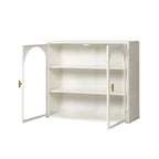 Armoire vitrée 2 portes verte/blanche/noire avec motif tressé, 3 niveaux de rangement