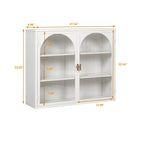Armoire vitrée 2 portes verte/blanche/noire avec motif tressé, 3 niveaux de rangement