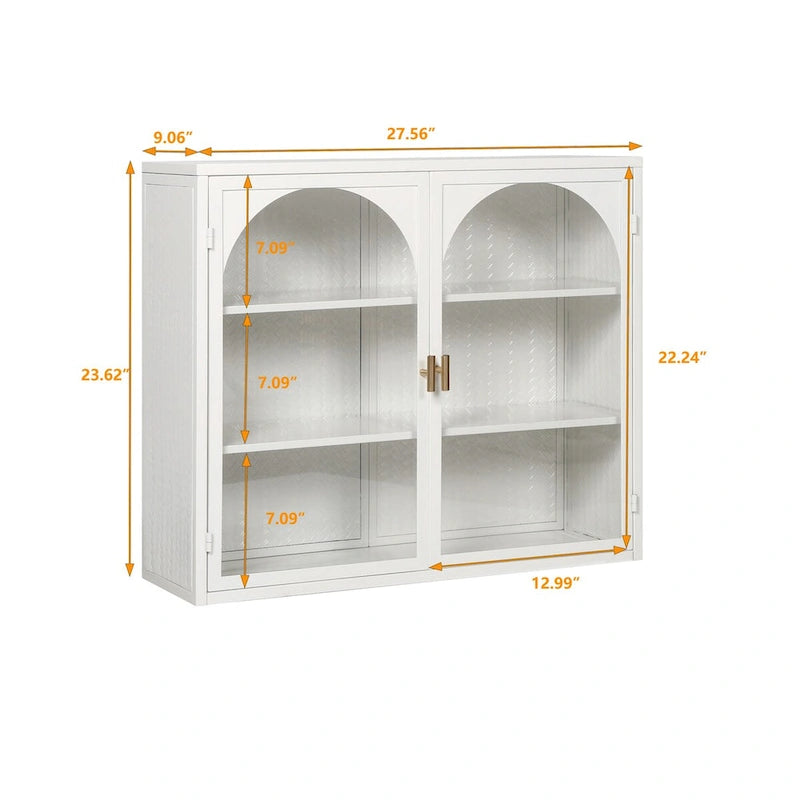 Armoire vitrée 2 portes verte/blanche/noire avec motif tressé, 3 niveaux de rangement