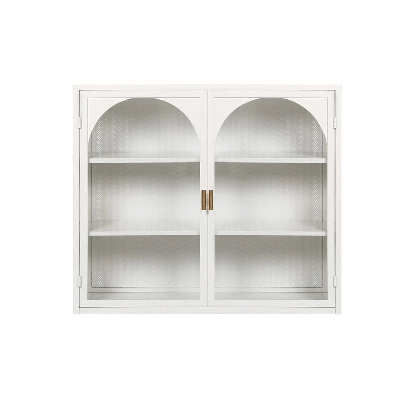 Armoire vitrée 2 portes verte/blanche/noire avec motif tressé, 3 niveaux de rangement