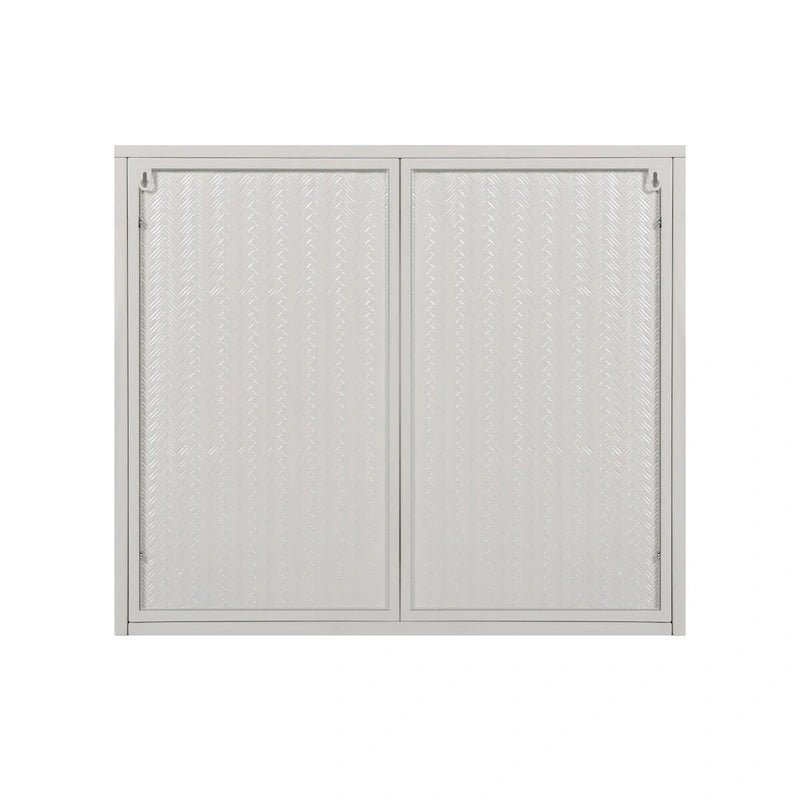 Armoire vitrée 2 portes verte/blanche/noire avec motif tressé, 3 niveaux de rangement