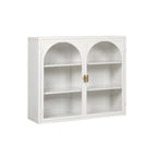 Armoire vitrée 2 portes verte/blanche/noire avec motif tressé, 3 niveaux de rangement