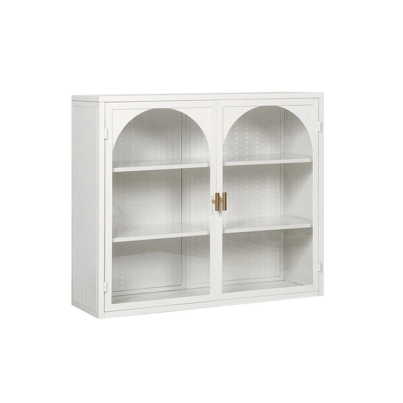 Armoire vitrée 2 portes verte/blanche/noire avec motif tressé, 3 niveaux de rangement