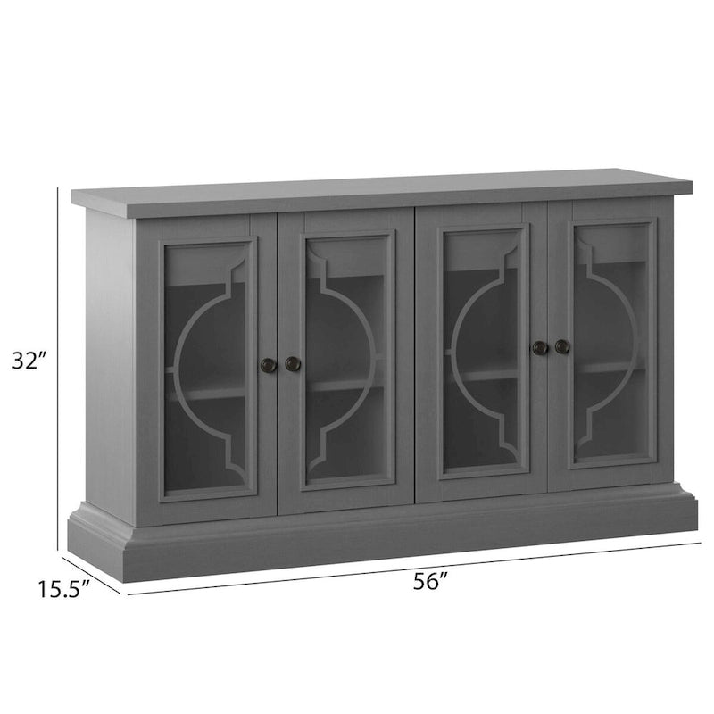 Bahut gris antique avec portes en verre dépoli – Meuble de rangement