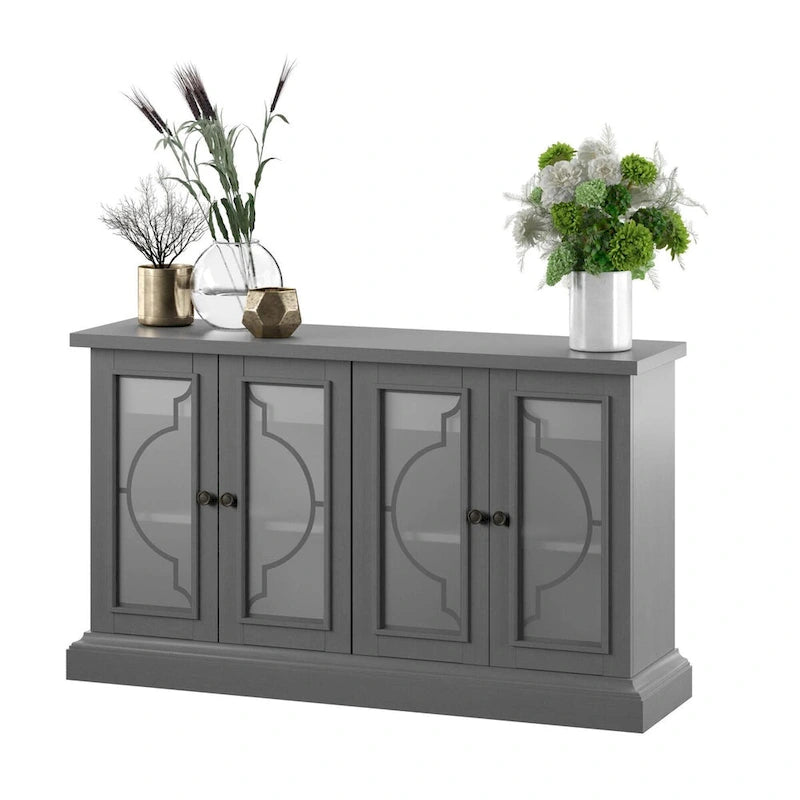 Bahut gris antique avec portes en verre dépoli – Meuble de rangement
