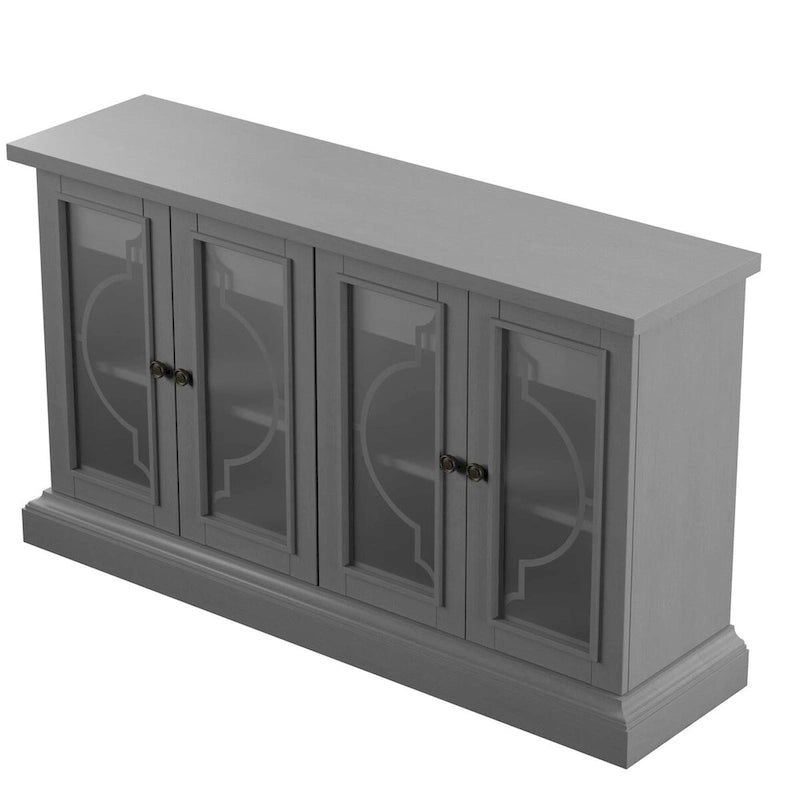Bahut gris antique avec portes en verre dépoli – Meuble de rangement