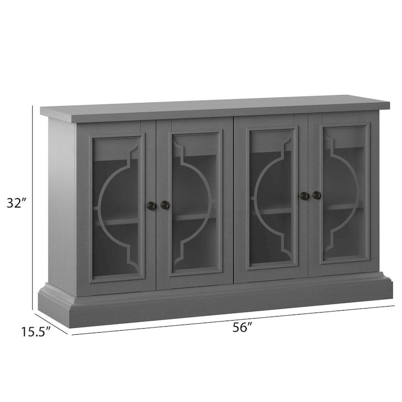 Bahut gris antique avec portes en verre dépoli – Meuble de rangement