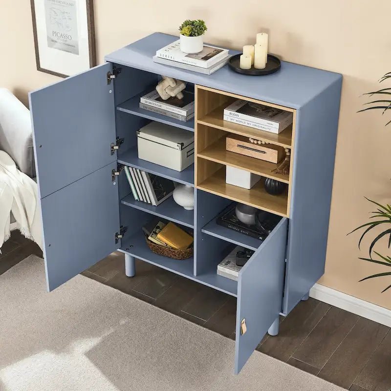 Meuble de rangement avec porte et étagère ouverte (Blanc / Rose / Bleu, Simple)