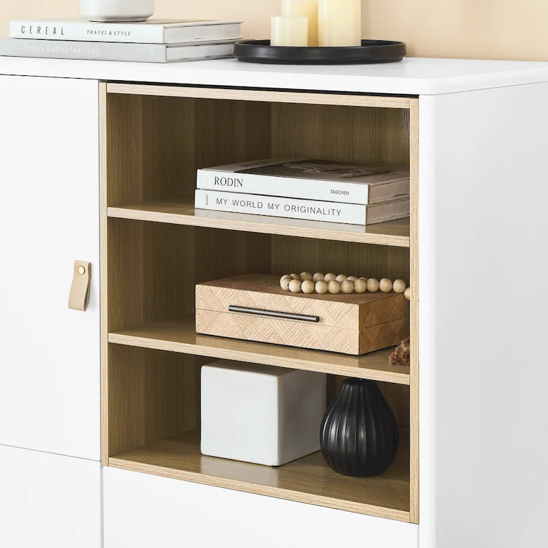 Meuble de rangement avec porte et étagère ouverte (Blanc / Rose / Bleu, Simple)