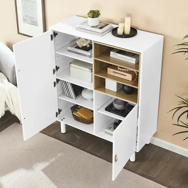 Meuble de rangement avec porte et étagère ouverte (Blanc / Rose / Bleu, Simple)