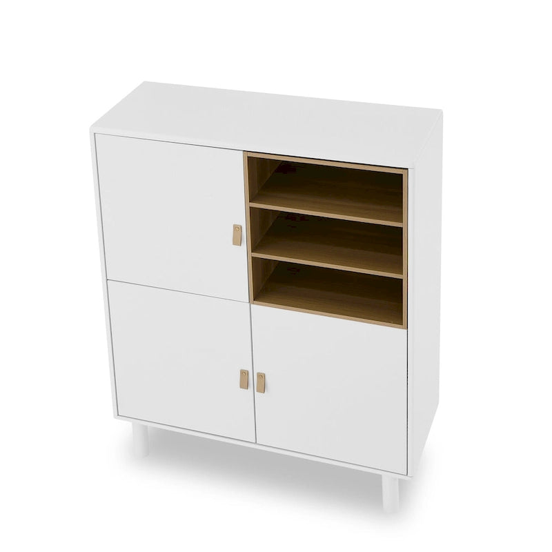 Meuble de rangement avec porte et étagère ouverte (Blanc / Rose / Bleu, Simple)