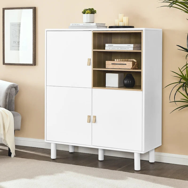 Meuble de rangement avec porte et étagère ouverte (Blanc / Rose / Bleu, Simple)