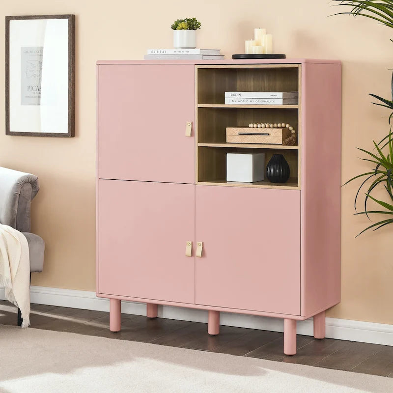 Meuble de rangement avec porte et étagère ouverte (Blanc / Rose / Bleu, Simple)