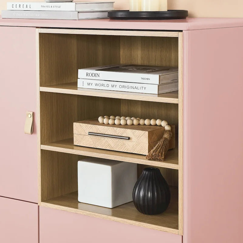 Meuble de rangement avec porte et étagère ouverte (Blanc / Rose / Bleu, Simple)