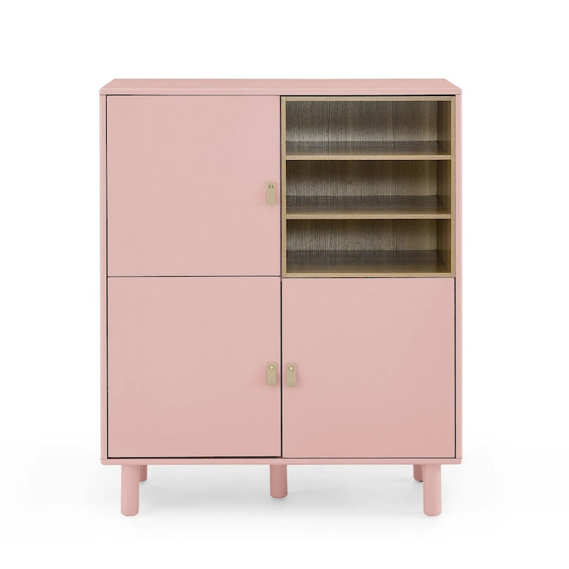 Meuble de rangement avec porte et étagère ouverte (Blanc / Rose / Bleu, Simple)