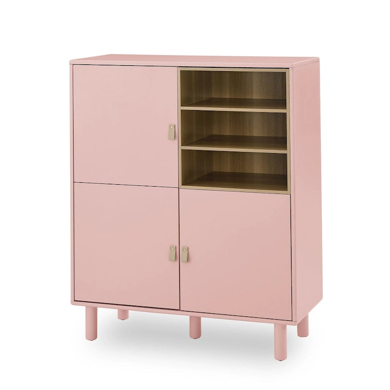 Meuble de rangement avec porte et étagère ouverte (Blanc / Rose / Bleu, Simple)