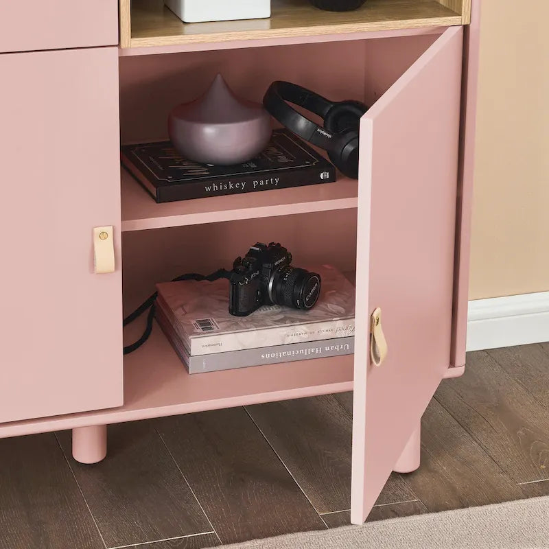 Meuble de rangement avec porte et étagère ouverte (Blanc / Rose / Bleu, Simple)