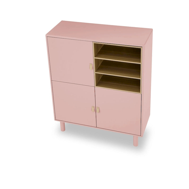 Meuble de rangement avec porte et étagère ouverte (Blanc / Rose / Bleu, Simple)