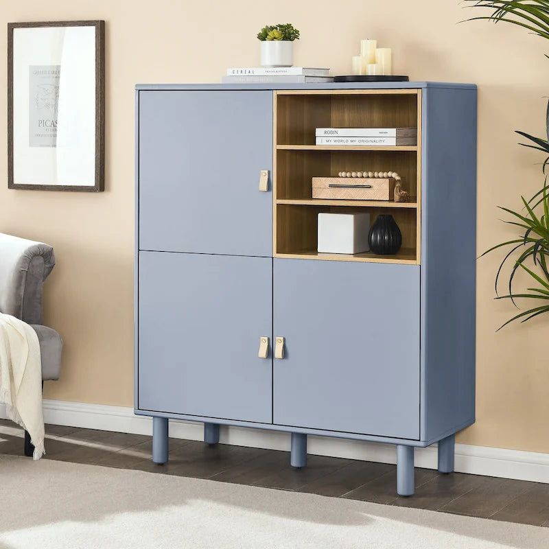 Meuble de rangement avec porte et étagère ouverte (Blanc / Rose / Bleu, Simple)