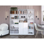 Ensemble de bibliothèque modulaire 3 pièces, Beige/Multicolore/Noir/Blanc, 13 étagères avec placard, pour 1 pièce