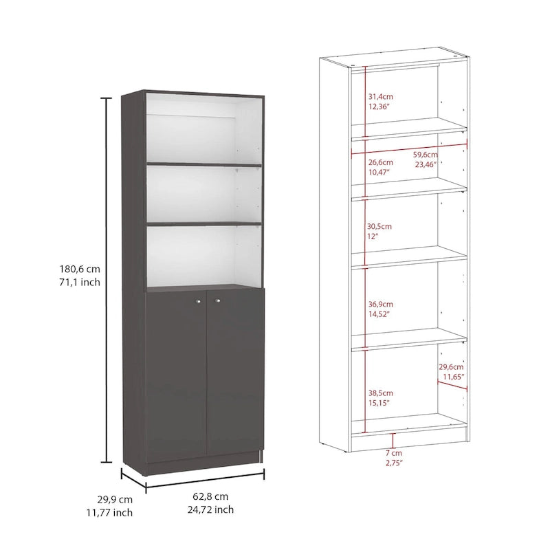 Ensemble de bibliothèque modulaire 3 pièces, Beige/Multicolore/Noir/Blanc, 13 étagères avec placard, pour 1 pièce