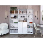 Ensemble de bibliothèque modulaire 3 pièces, Beige/Multicolore/Noir/Blanc, 13 étagères avec placard, pour 1 pièce