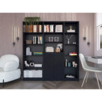 Ensemble de bibliothèque modulaire 3 pièces, Beige/Multicolore/Noir/Blanc, 13 étagères avec placard, pour 1 pièce