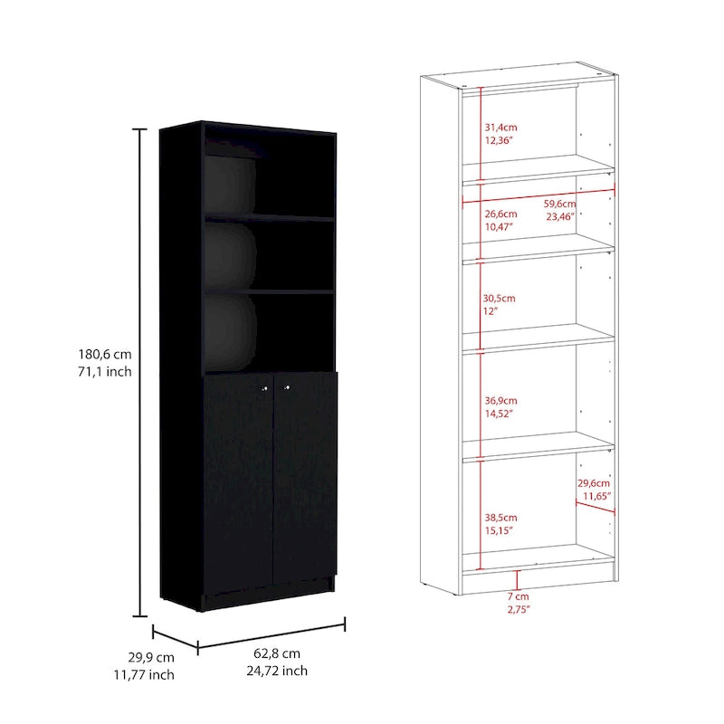 Ensemble de bibliothèque modulaire 3 pièces, Beige/Multicolore/Noir/Blanc, 13 étagères avec placard, pour 1 pièce